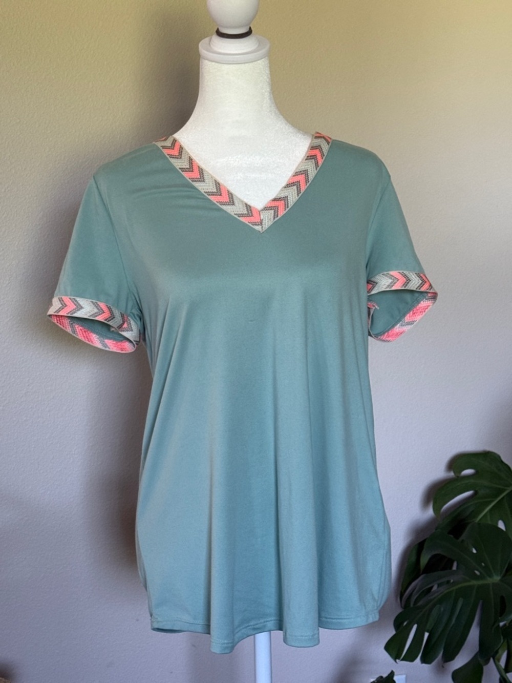 Lovely Melody V-Neck Top with Chevron Trim, Small